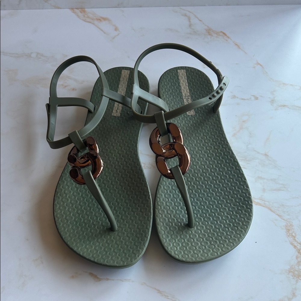Ipanema Olive Sandals with Copper Details